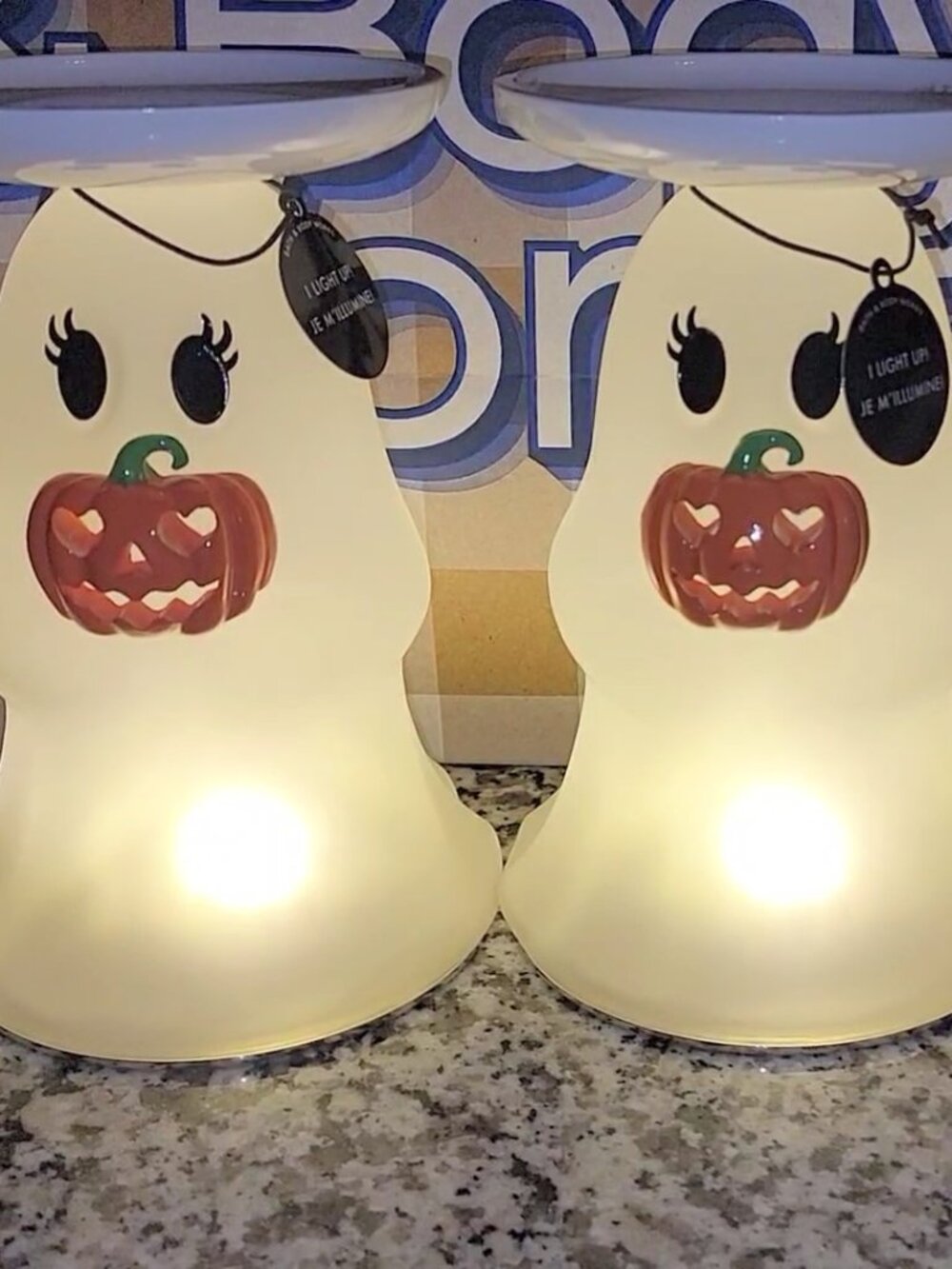 2 NEW Bath & Body Works Halloween Ghost 3 wick Candle Pedestal Holder